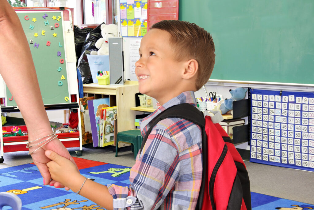Kindergarten child on first day of kindergarten