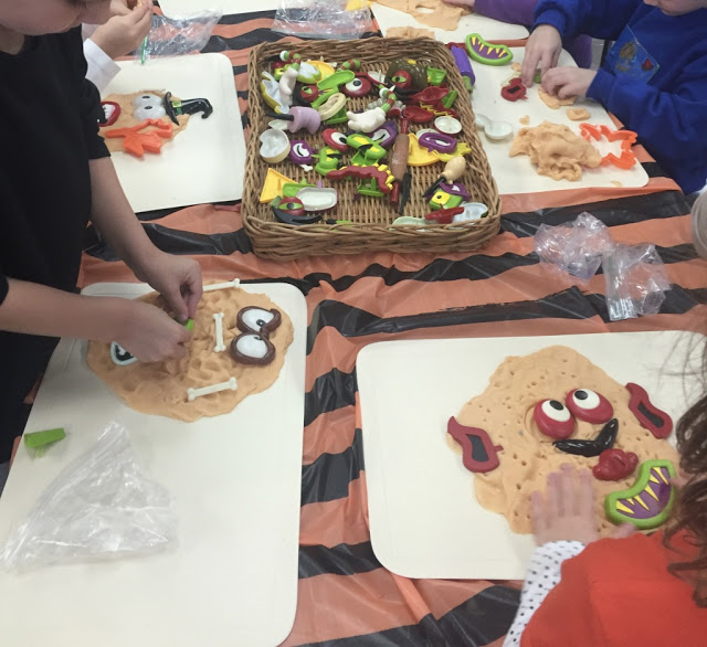 adding pumpkin play dough and pumpkin faces to your play dough center for your kindergarten halloween party