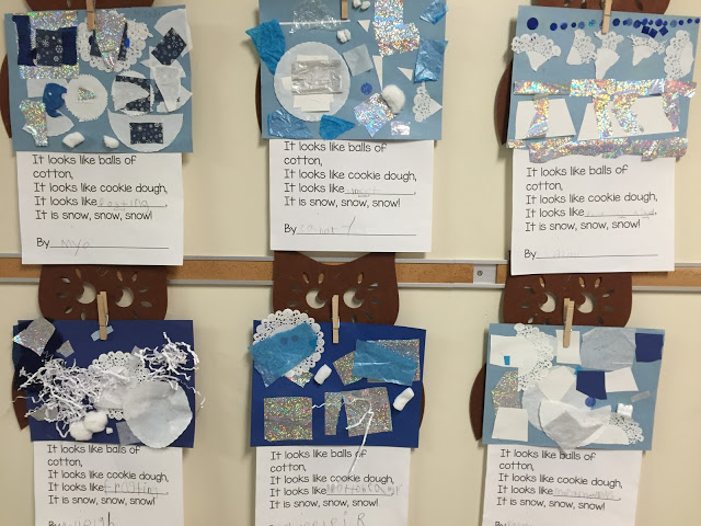 kindergarten art and writing on snow