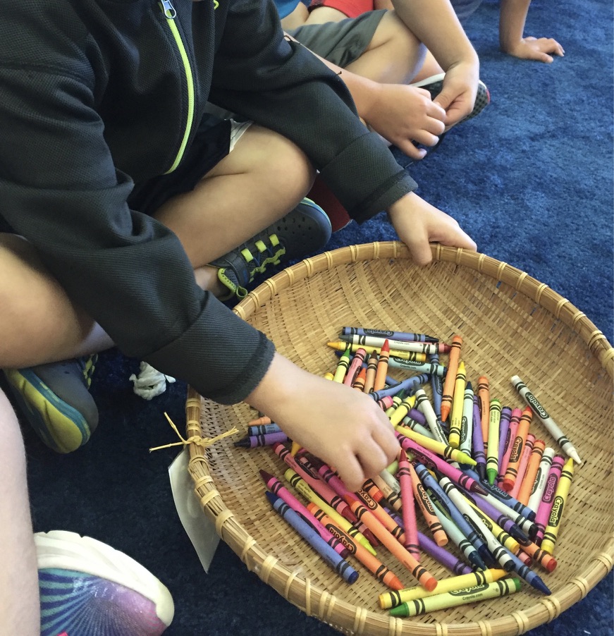 introducing kindergarten classroom supplies - crayon basket
