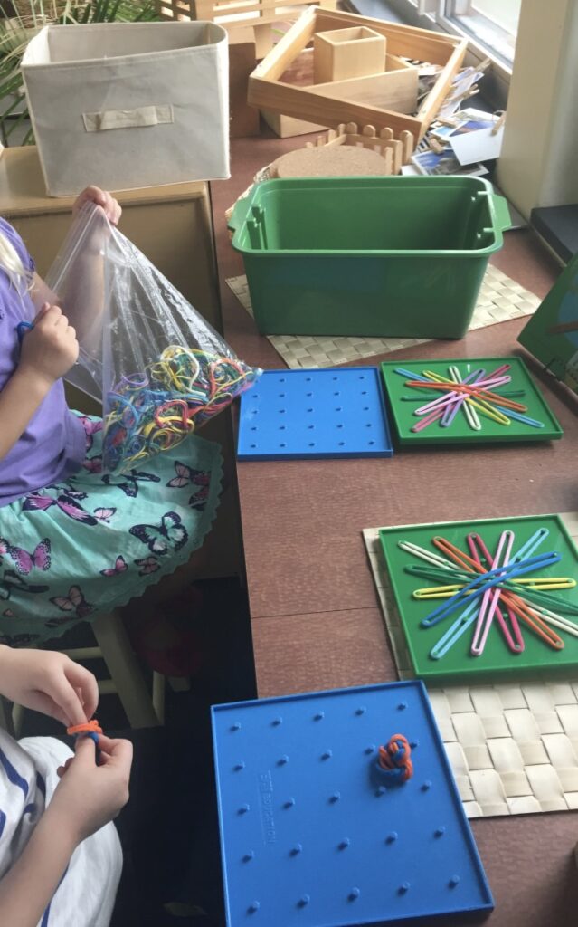 doing math tubs in classroom work spaces