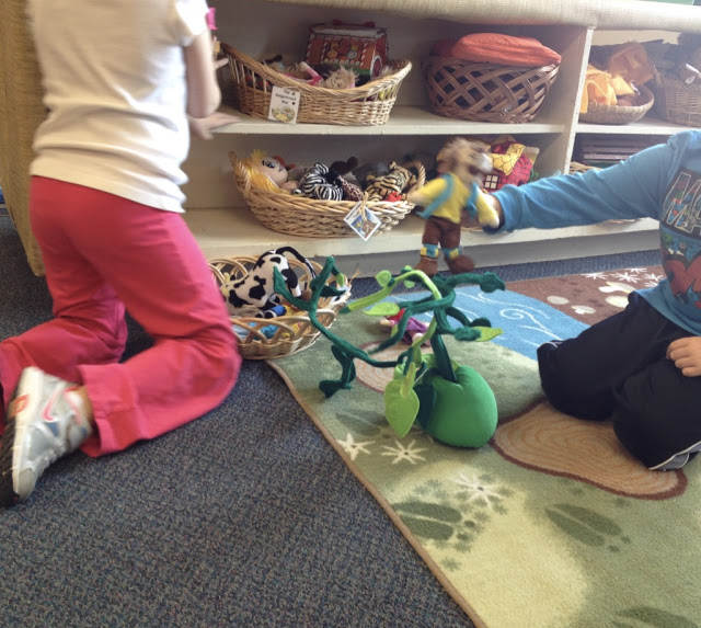 retelling of Jack and the Beanstalk in the dramatic play center